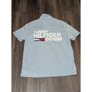 New Tommy Hilfiger Denim Shirt Button Up Short Sleeve‎ Logo Back XS
